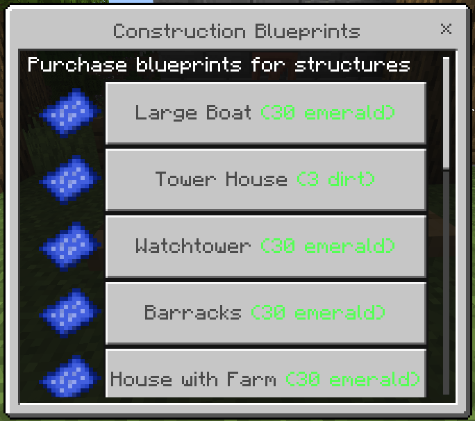 Blueprint purchase menu